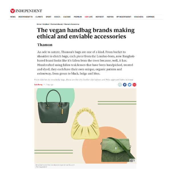 Thamon is featured in www.independent.co.uk for The vegan handbag brands making ethical and enviable accessories.🌿