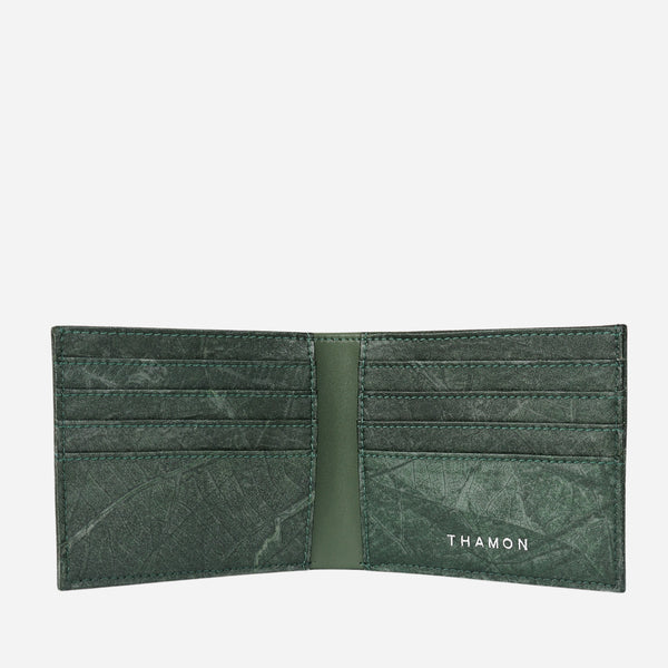 Open Forest Green Leaf Bifold Card Wallet made from Micro Fiber by Thamon