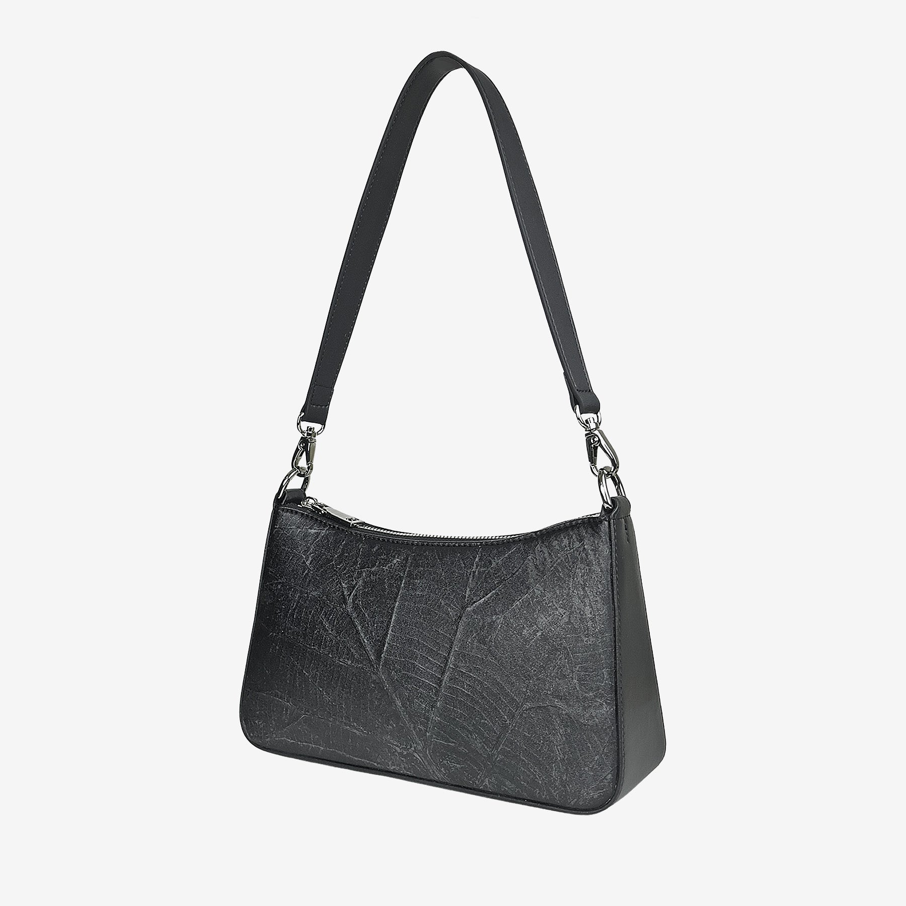 Black Maki bag side view, made with eco-friendly Leaftex and vegan leather