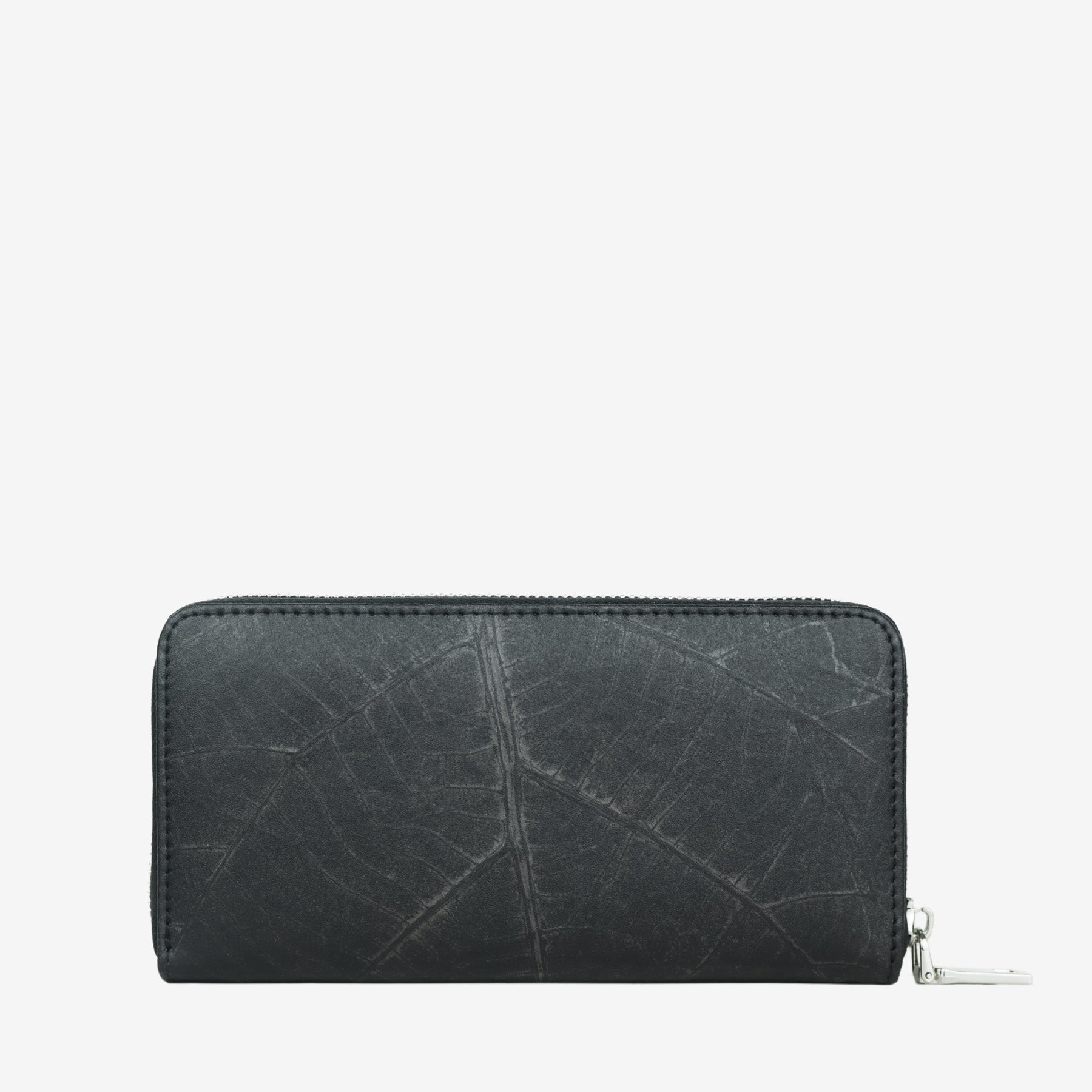 Back Black Leaf Pattern Zip Around Wallet by Thamon