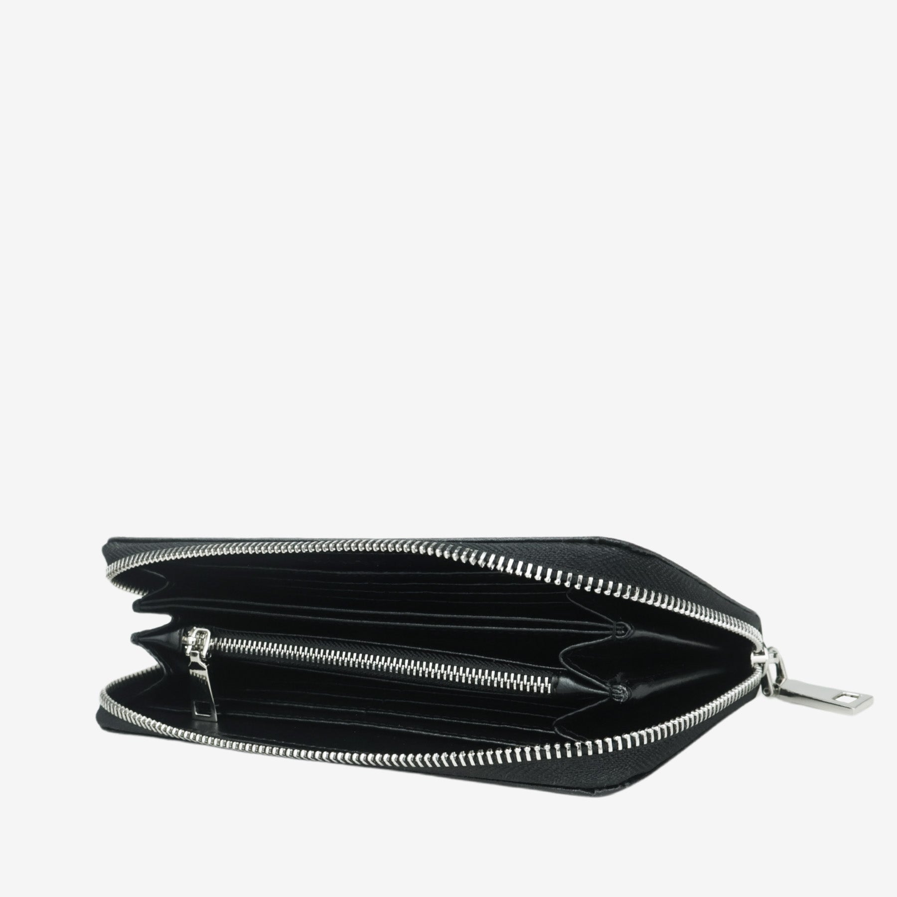 Inside Front Black Leaf Pattern Zip Around Wallet by Thamon