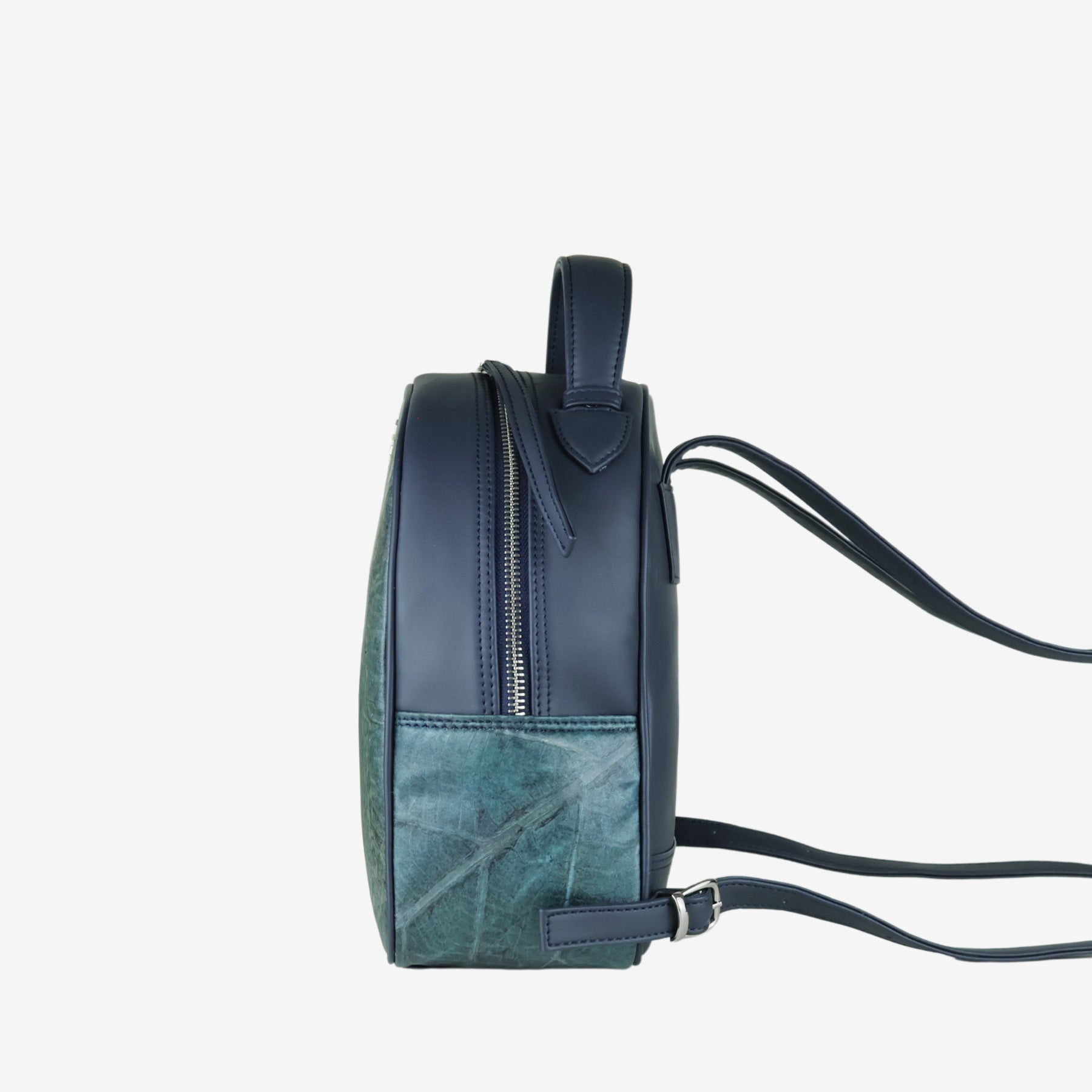 Right Side Blue Dianne Leaf Pattern Rachel Backpack by Thamon