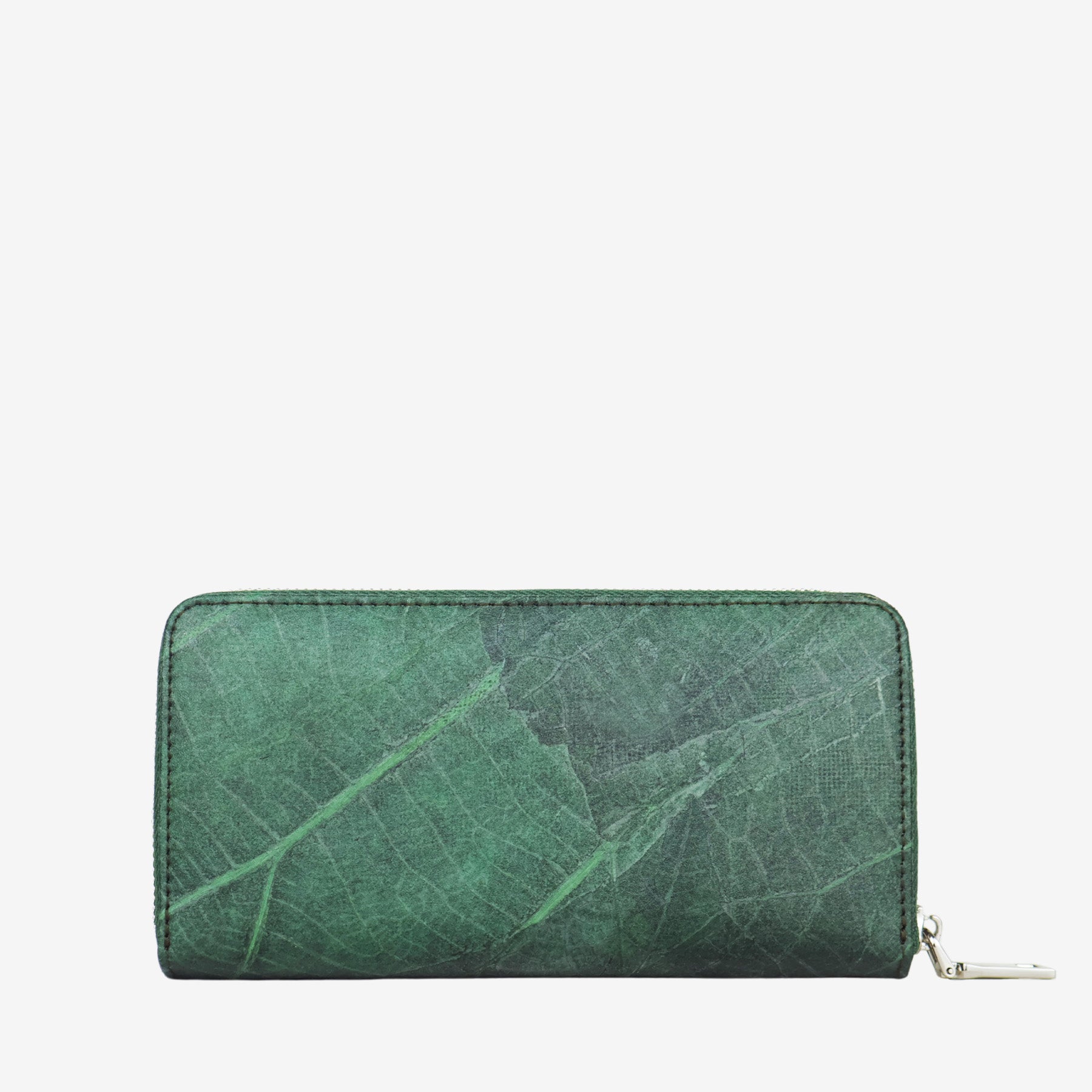 Back Forest Green Leaf Pattern Zip Around Wallet by Thamon