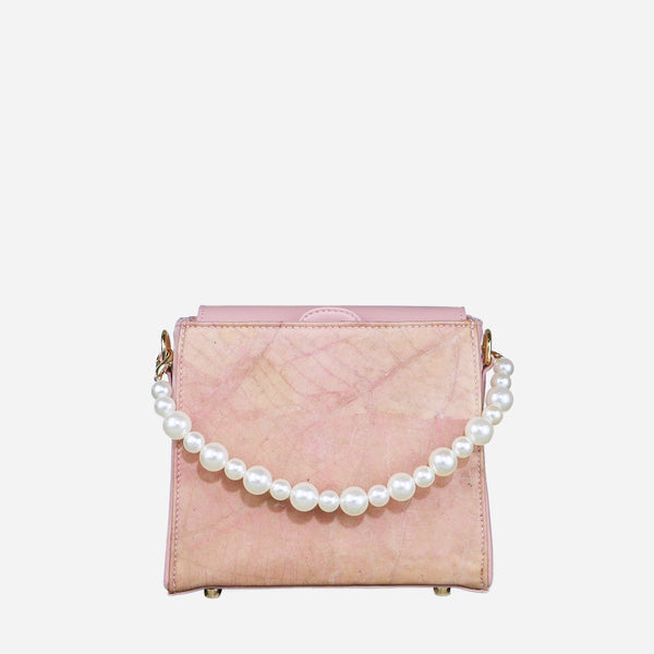 Front Blossom Pink Pearl Crossbody leather bag by Thamon