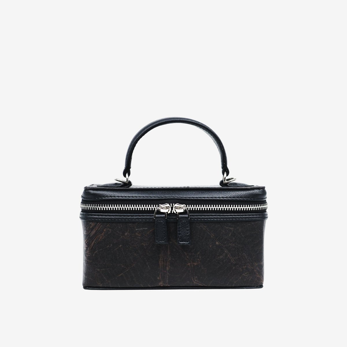 Vanity Pouch Mini Leaf Vegan Leather – Black with Silver Chain 