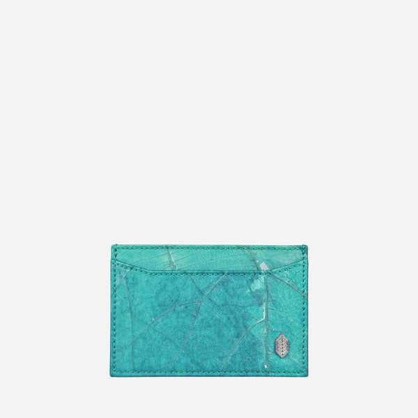 Front Turquoise Leaf Leather Cardholder by Thamon