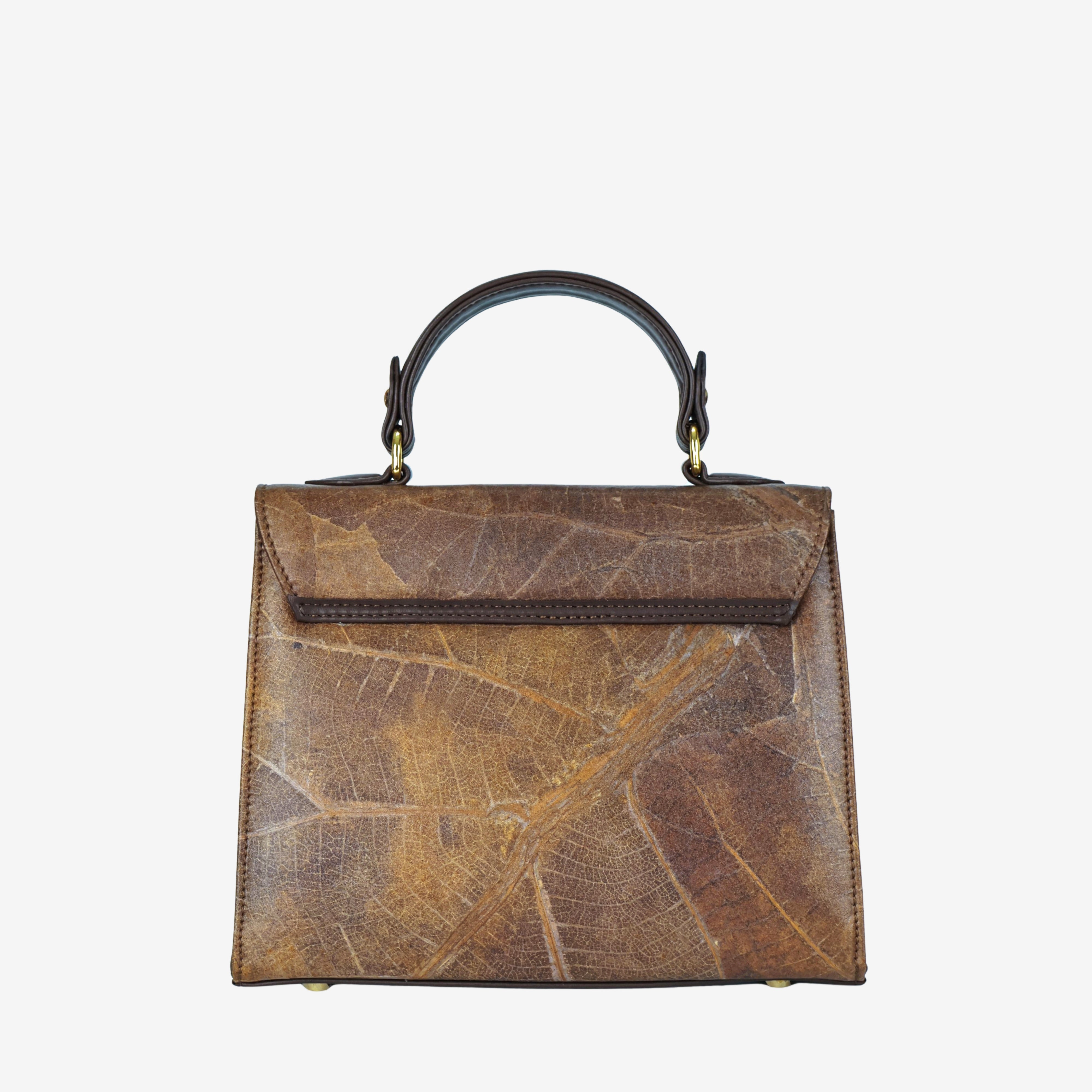 Back Walnut Brown Leaf Pattern Kylie Bag by Thamon