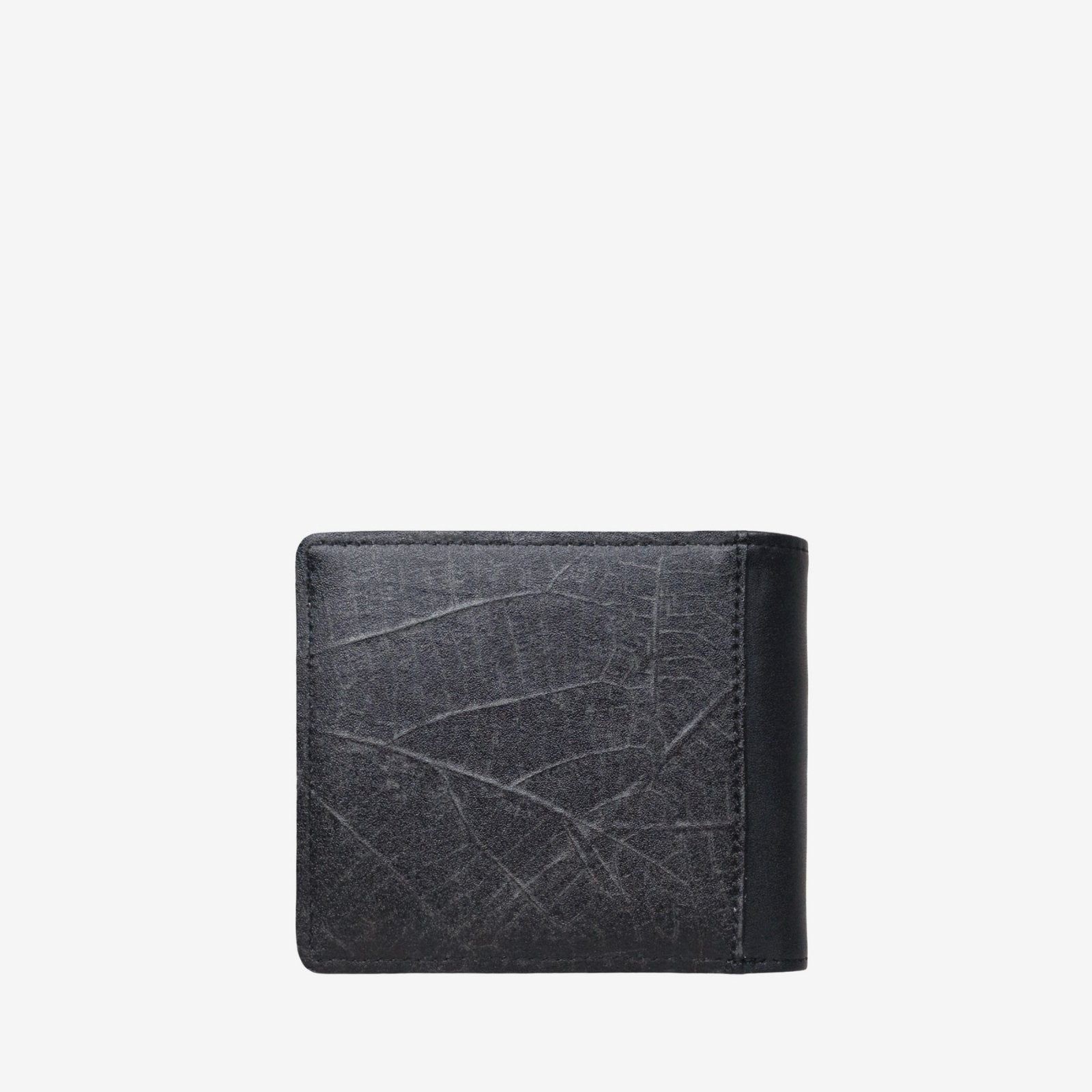Back view of coin wallet in black made from real leaf leather