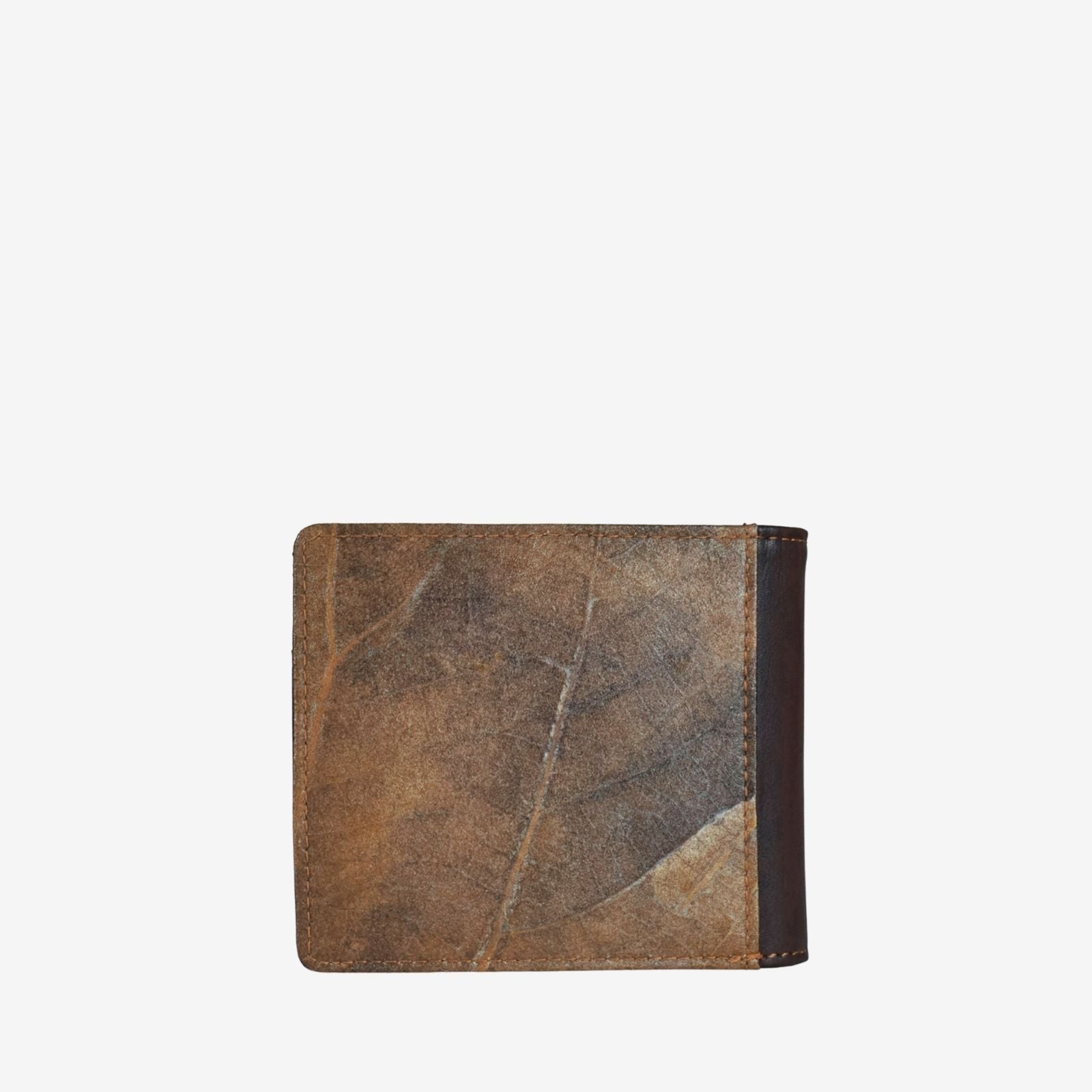 Back view of coin wallet in spice brown made from leaf leather