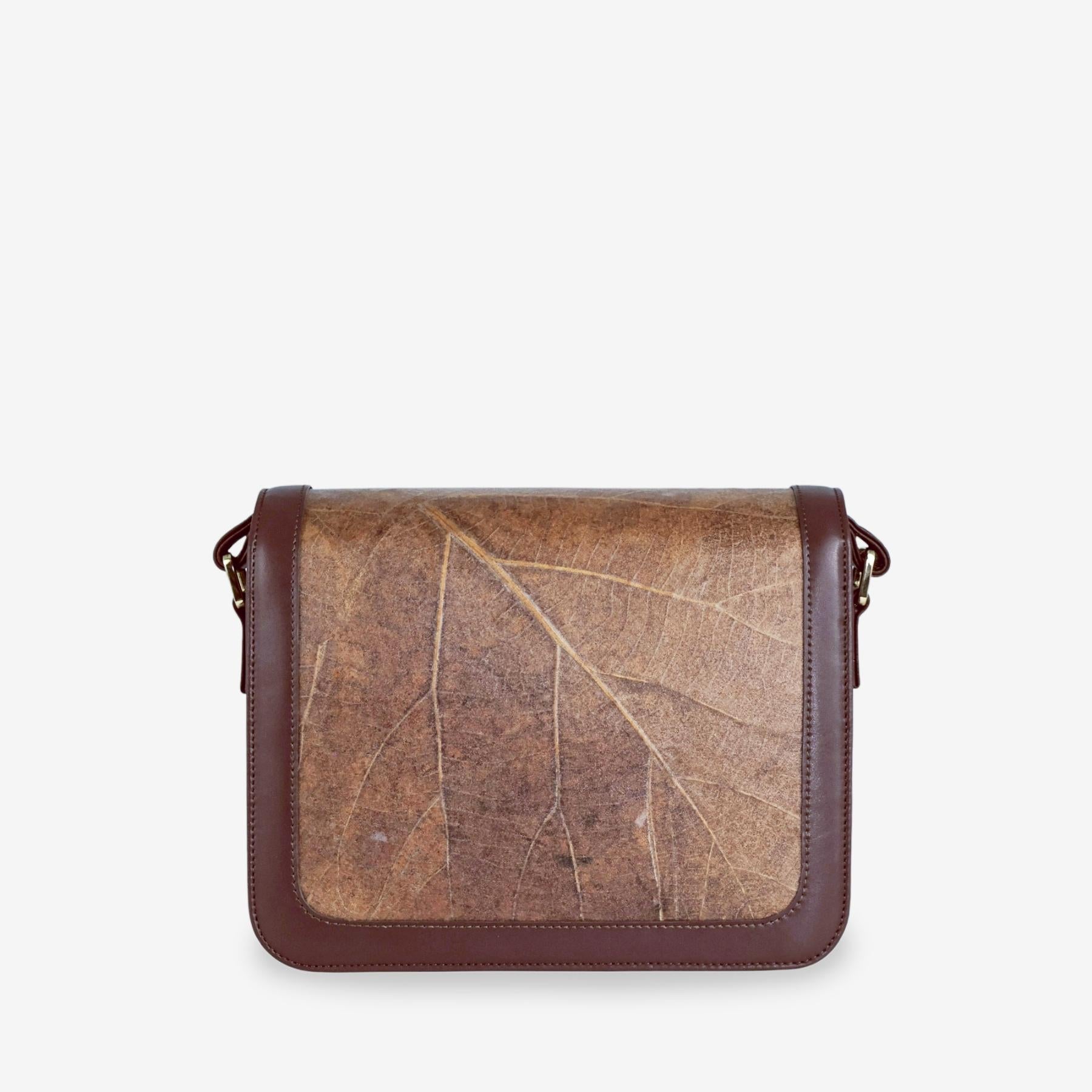 Back view of Copenhagen bag in chocolate brown made from leaf leather