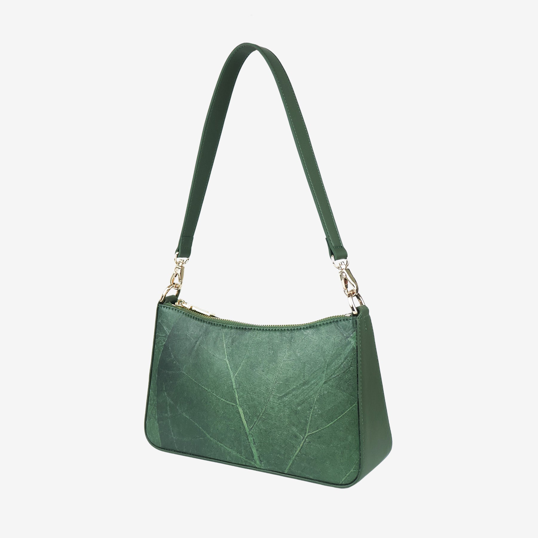 Side view of the Forest Green Maki Bag, showcasing the shape and texture of the Leaftex material