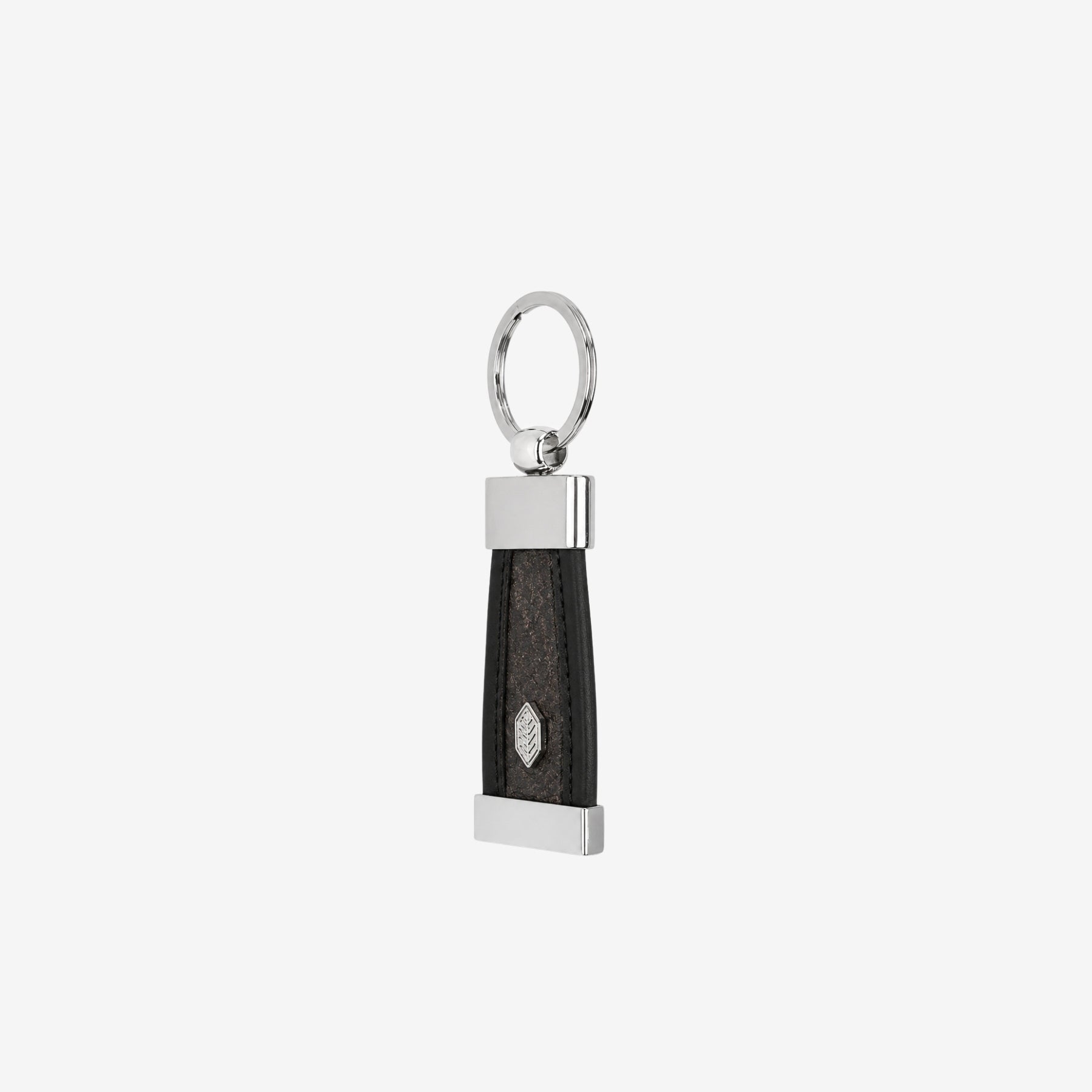 Side profile of Black Leaftex keychain highlighting its durable strip for organizing keys.