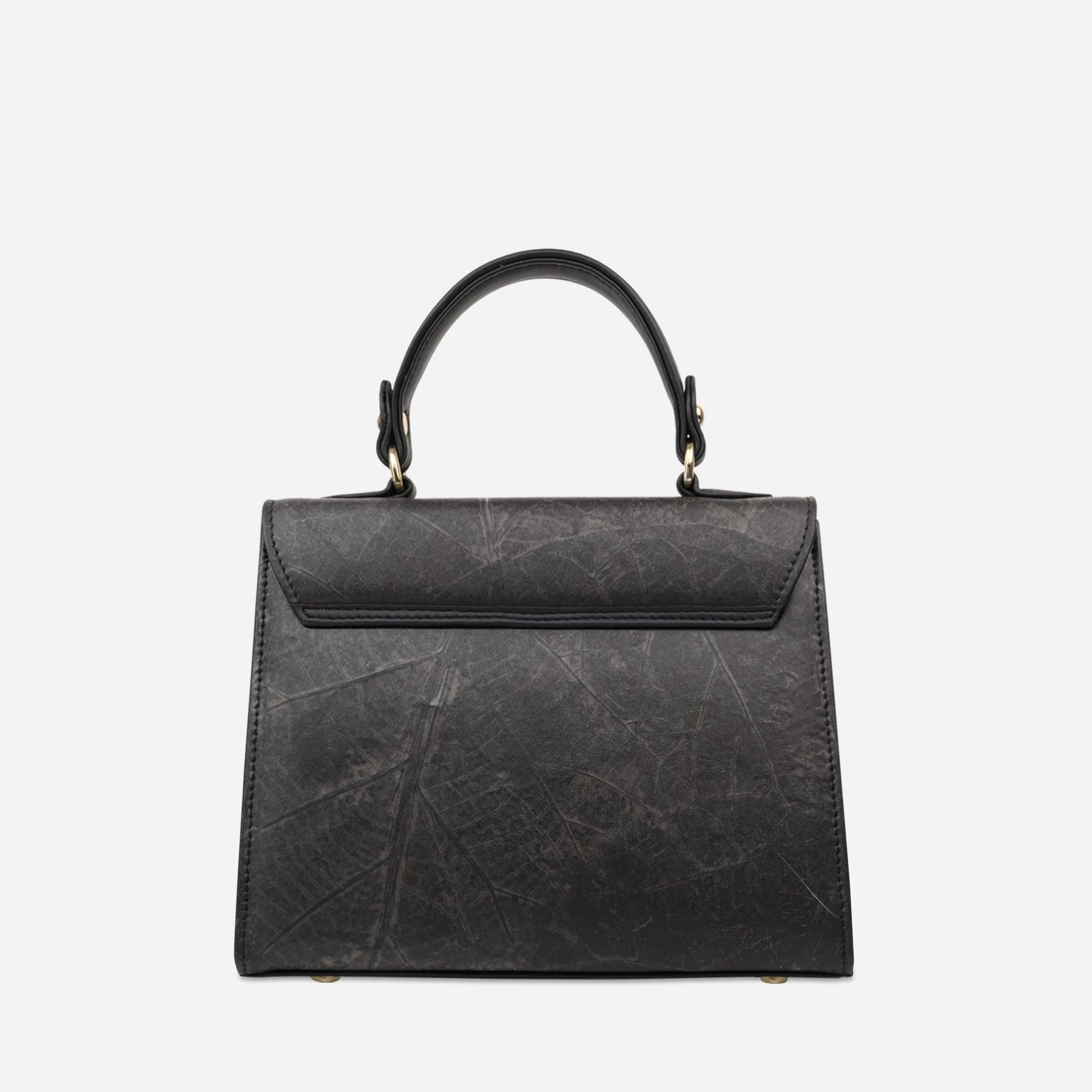 Back Black Leaf Pattern Kylie Bag by Thamon