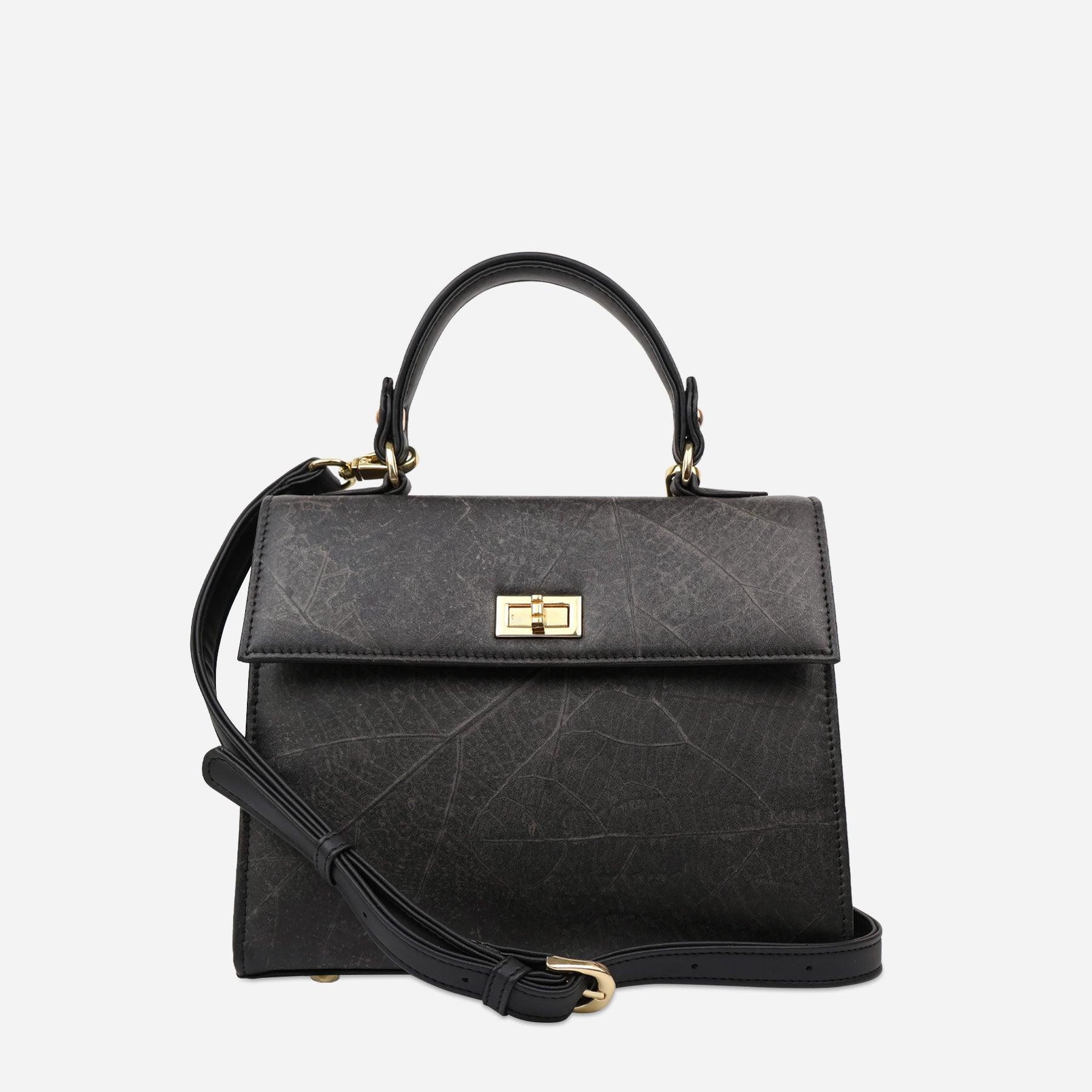 Front Black Leaf Pattern Kylie Bag by Thamon