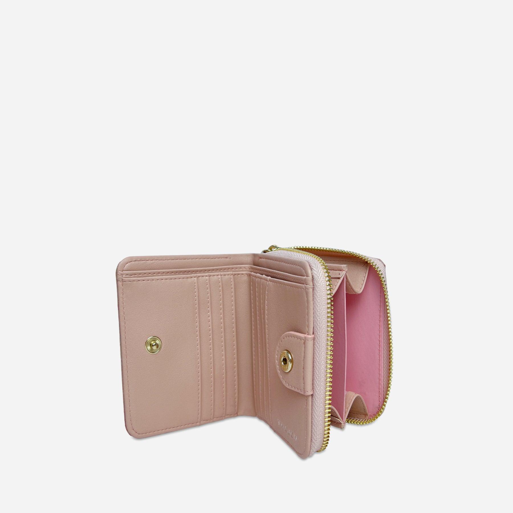 Open Blossom Pink Leaves Compact Zip-Around Wallet by Thamon