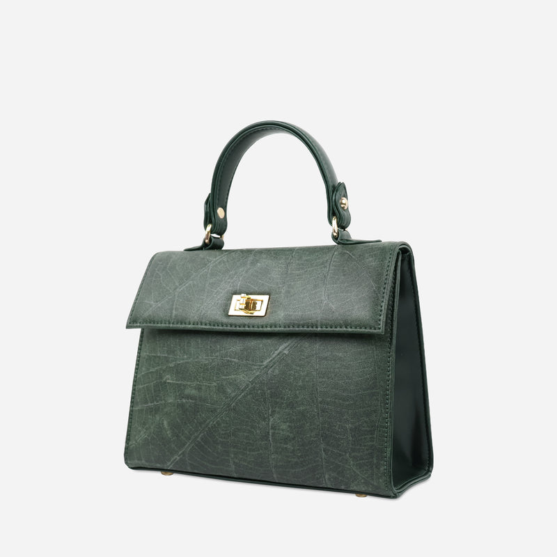 Side  Forest Green Leaf Pattern Kylie Bag by Thamon