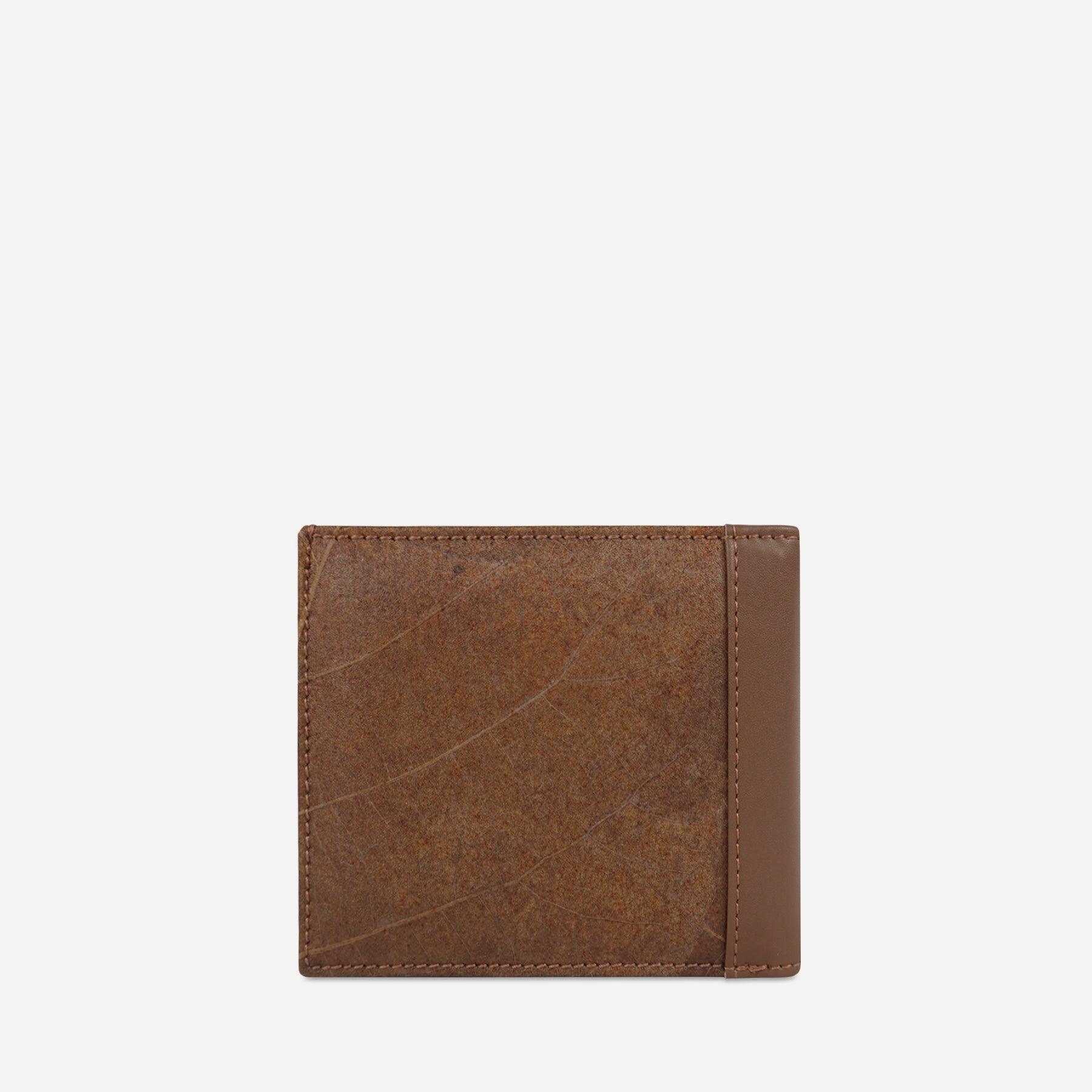 Back Spice Brown Leaf Bifold Card Wallet made from Micro Fiber by Thamon