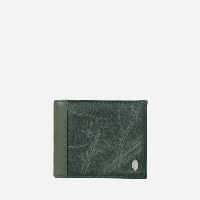Front Forest Green Leaf Bifold Card Wallet made from Micro Fiber by Thamon