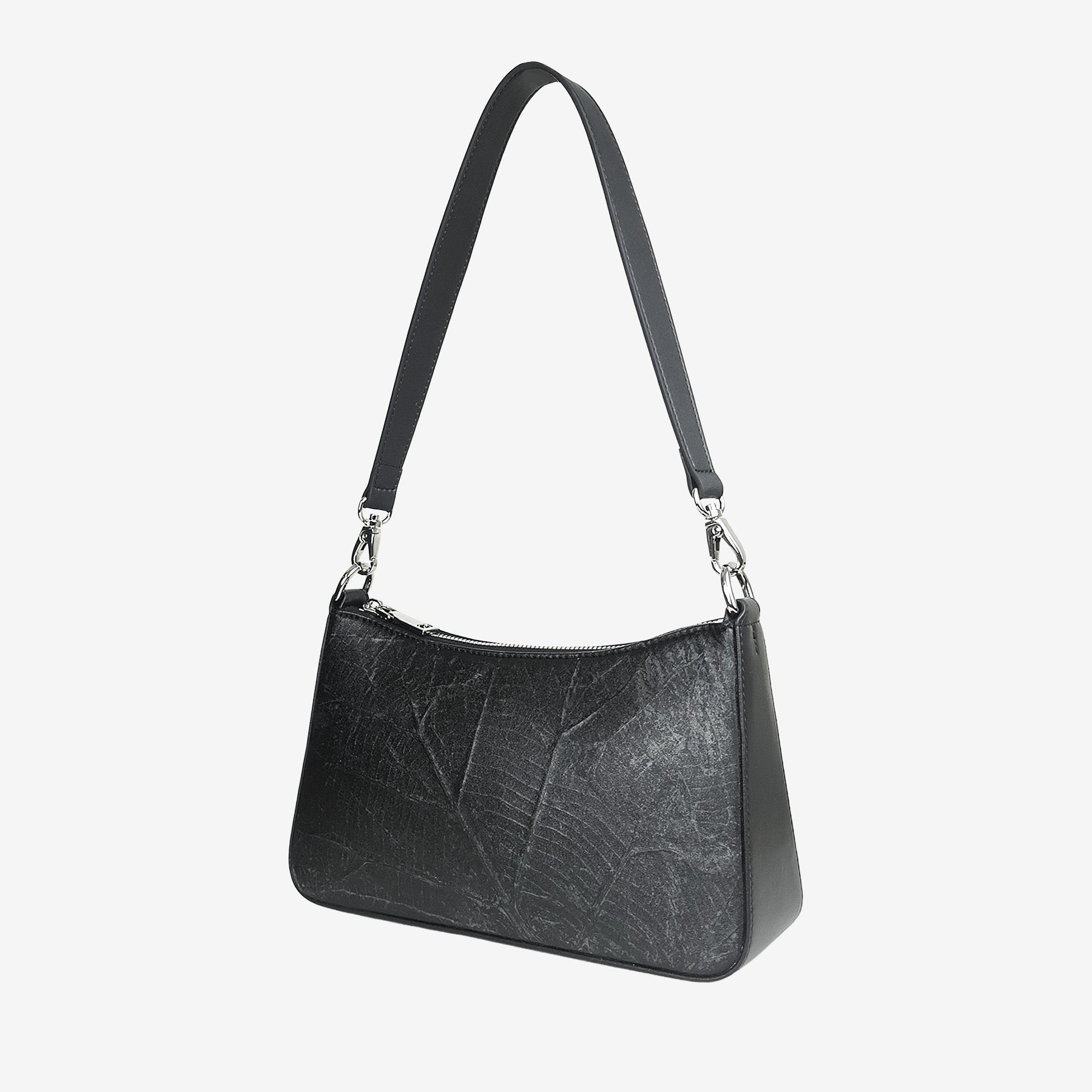 Black Maki bag side view, made with eco-friendly Leaftex and vegan leather