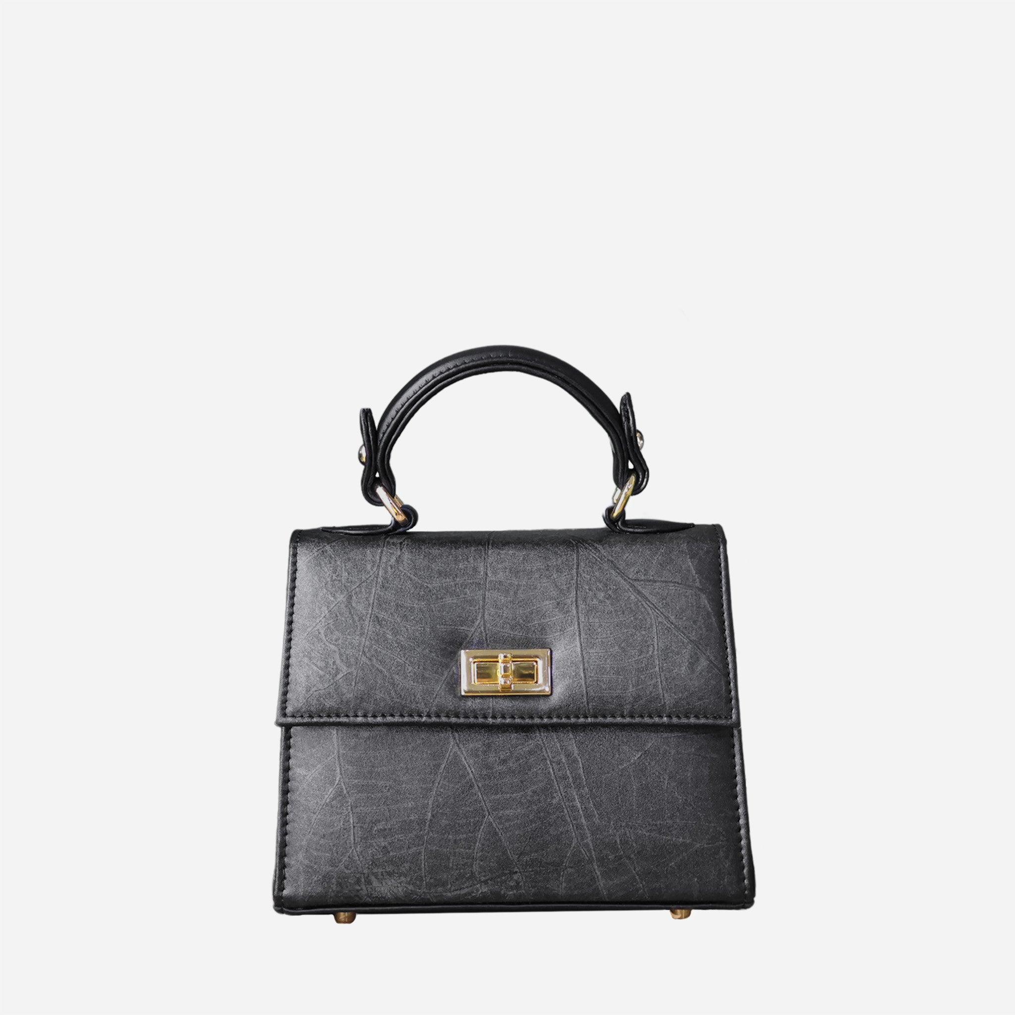 Front Black Leaf Pattern Kylie Mini Bag by Thamon