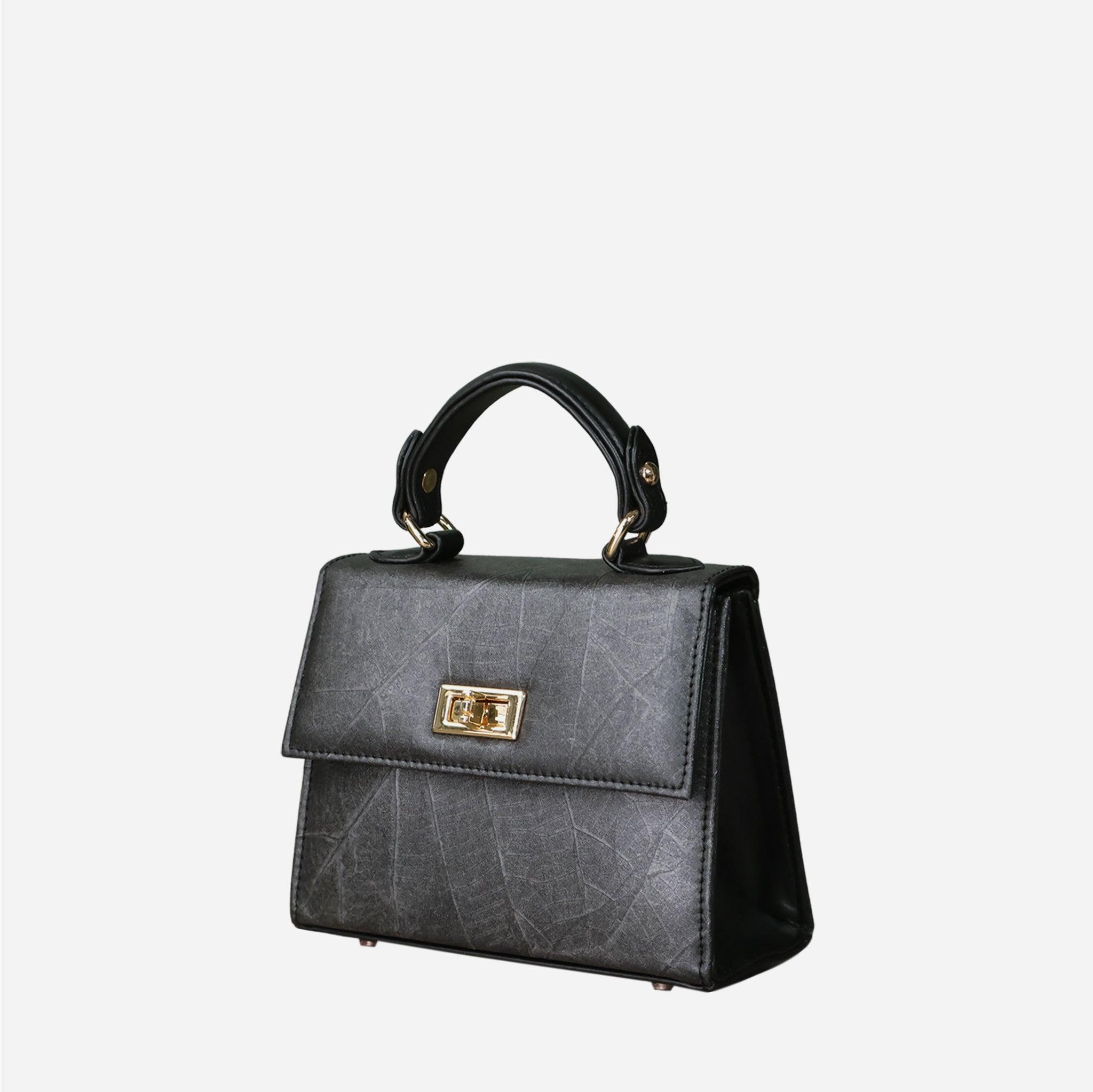 Side Black Leaf Pattern Kylie Mini Bag by Thamon