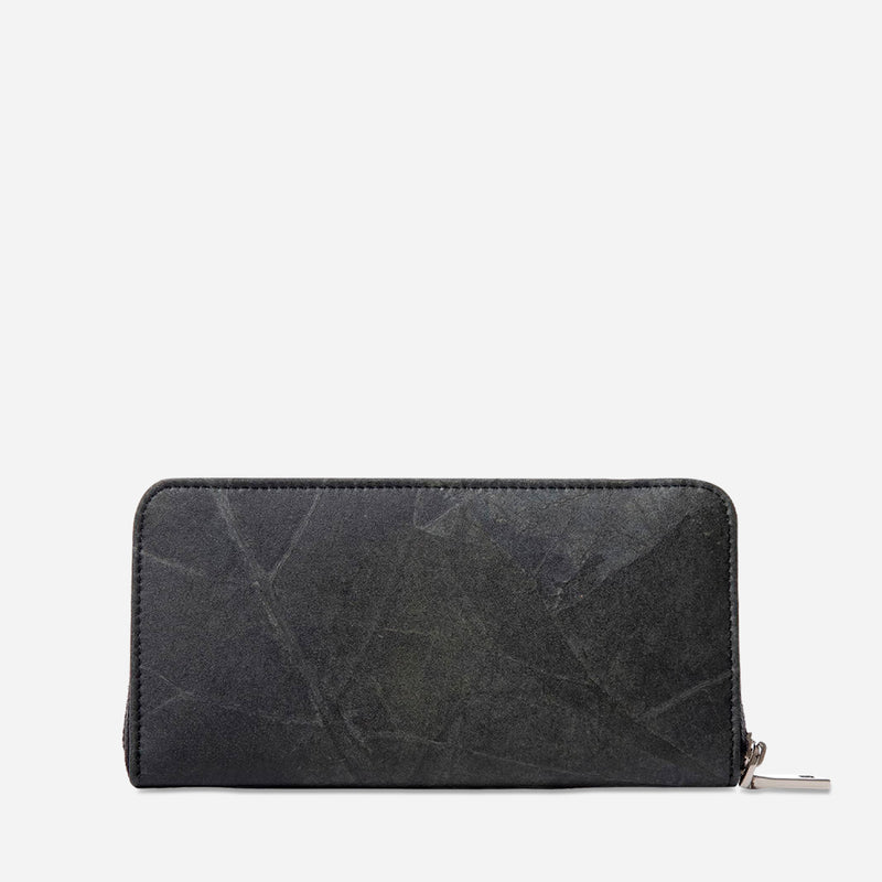 Back Black Leaf Pattern Zip Around Wallet by Thamon