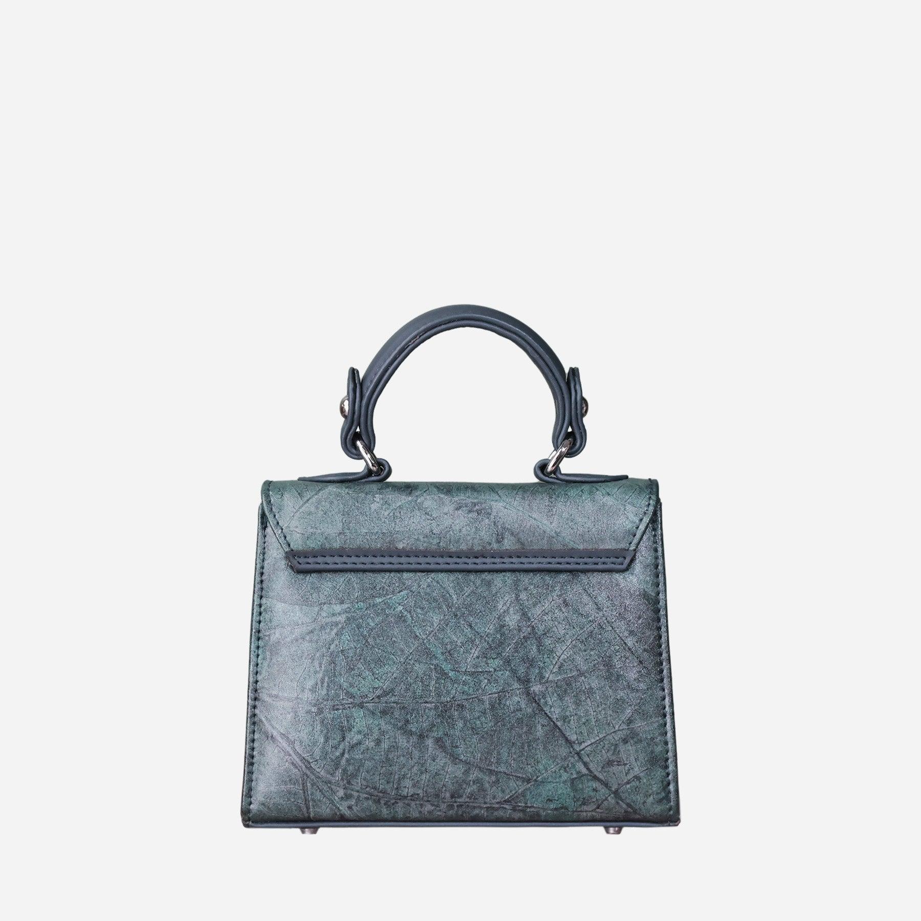 Back Blue Dianne Leaf Pattern Kylie Mini Bag by Thamon