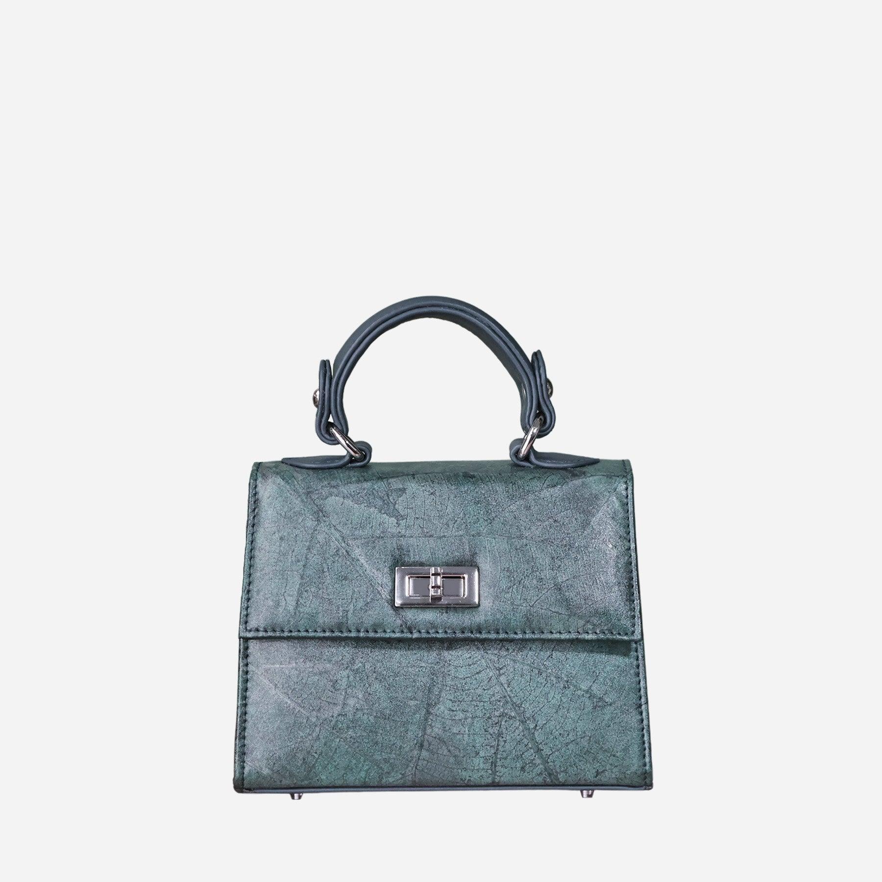 Front Blue Dianne Leaf Pattern Kylie Mini Bag by Thamon