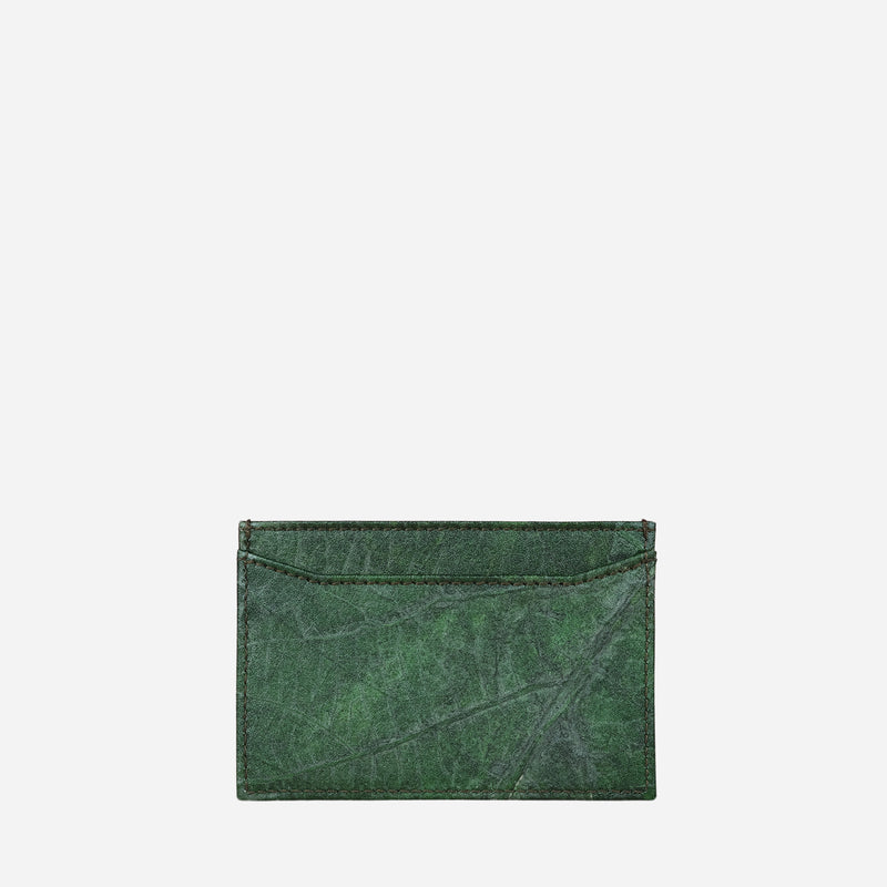 Back Forest Green Leaf Leather Cardholder by Thamon