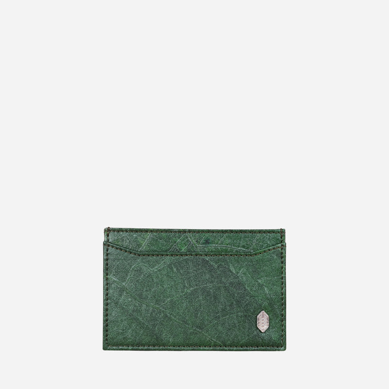 Front Forest Green Leaf Leather Cardholder by Thamon