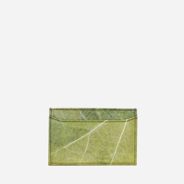 Back Olive Green Leaf Leather Cardholder by Thamon