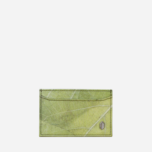 Front Olive Green Leaf Leather Cardholder by Thamon