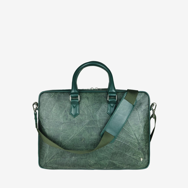 Front Forest Green Leaf Leather Oxford Briefcase by Thamon