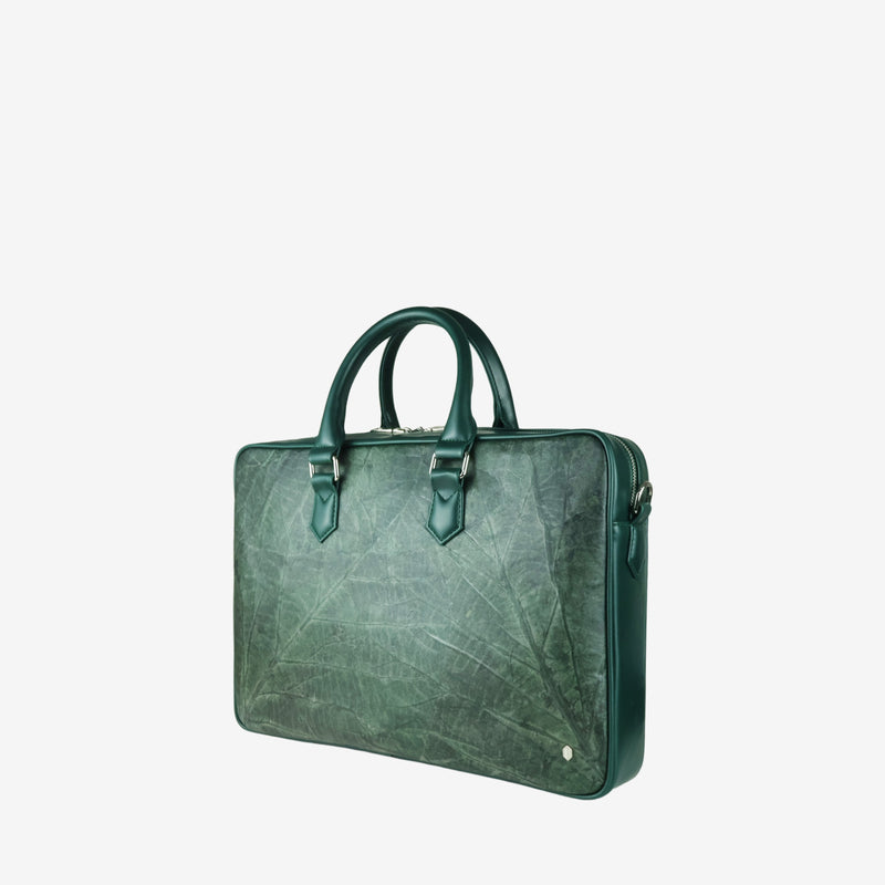 Side Forest Green Leather Oxford Briefcase by Thamon