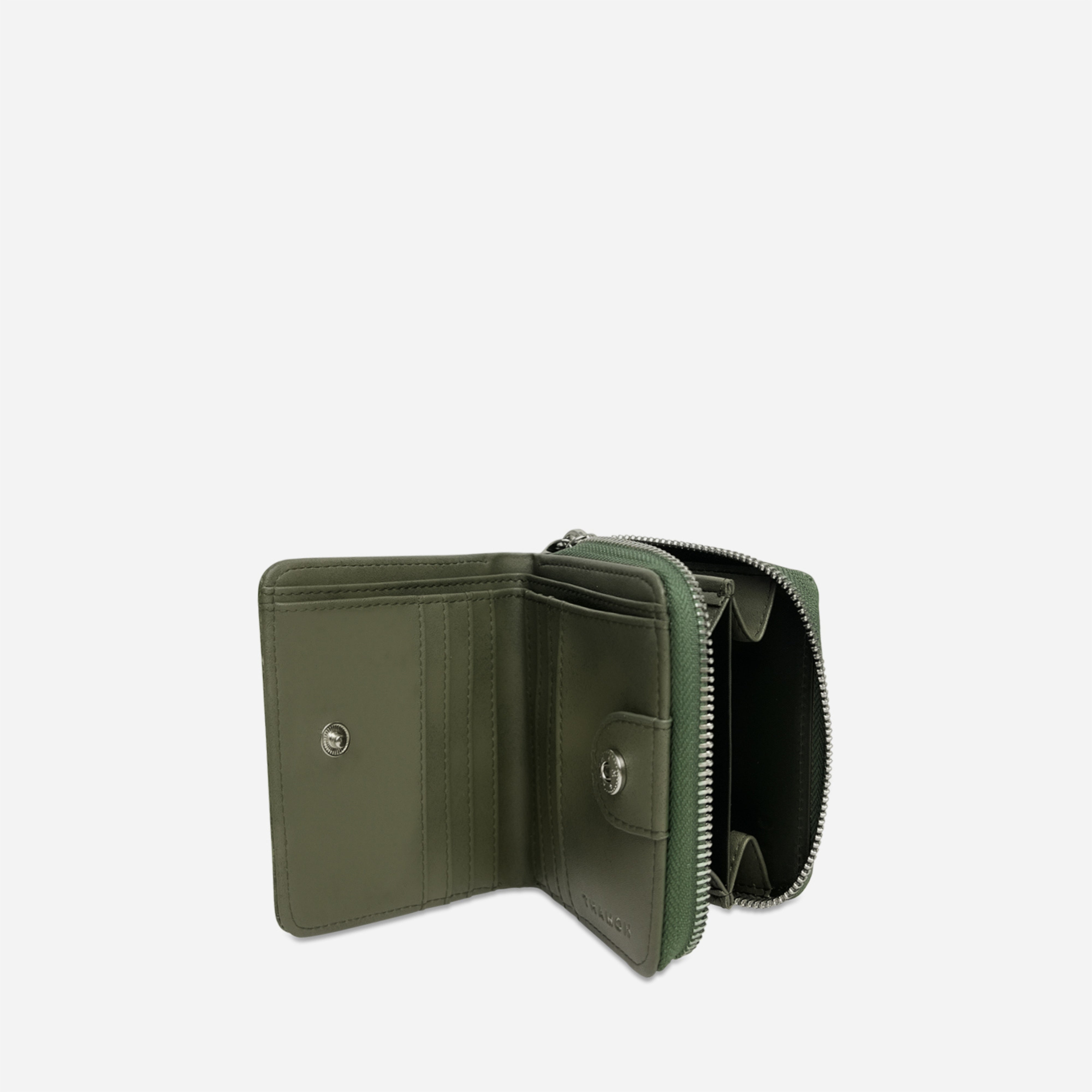 Compact Vegan Zip Wallet - Dark Olive Green | Thamon