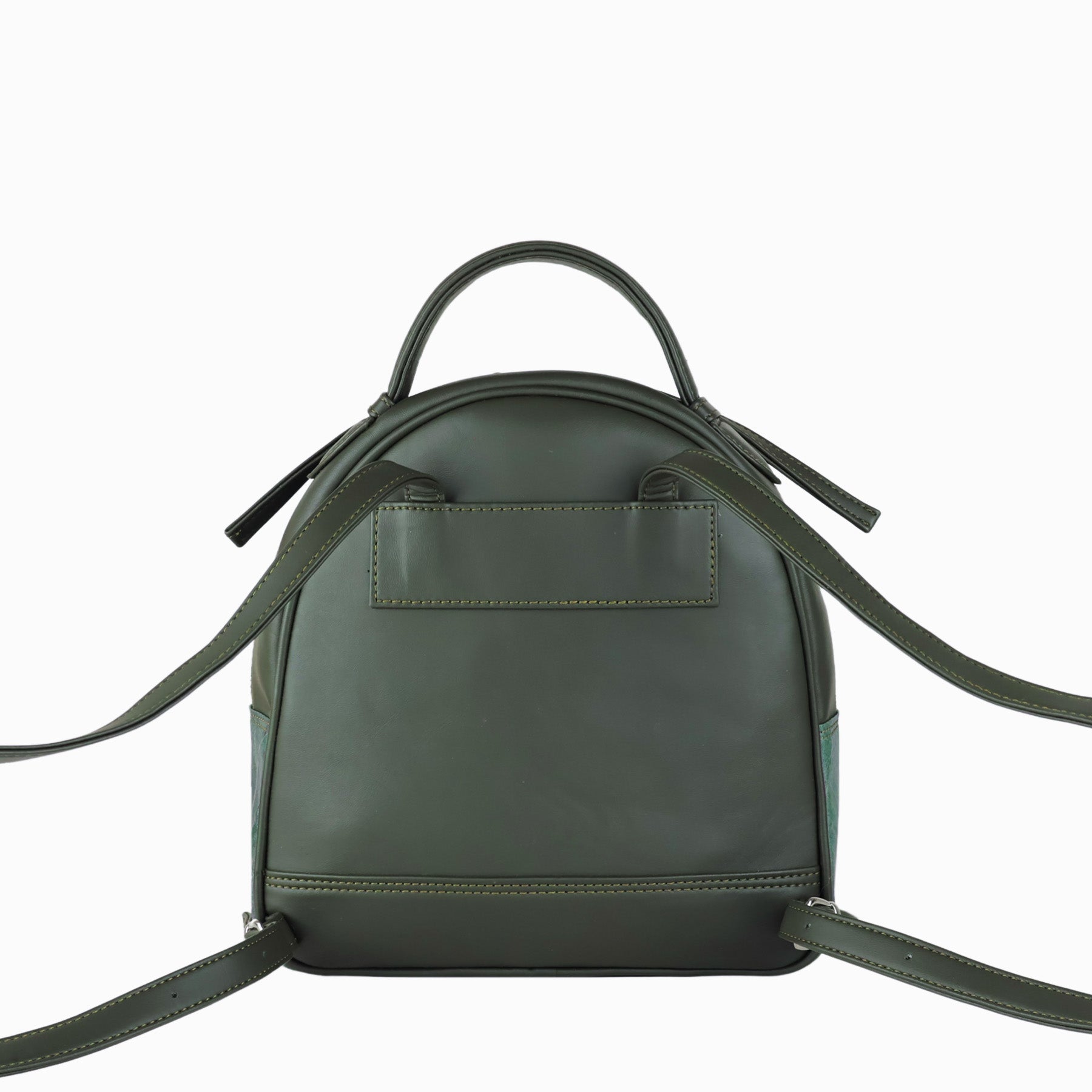 Back Forest Green Leaf Pattern Rachel Backpack by Thamon