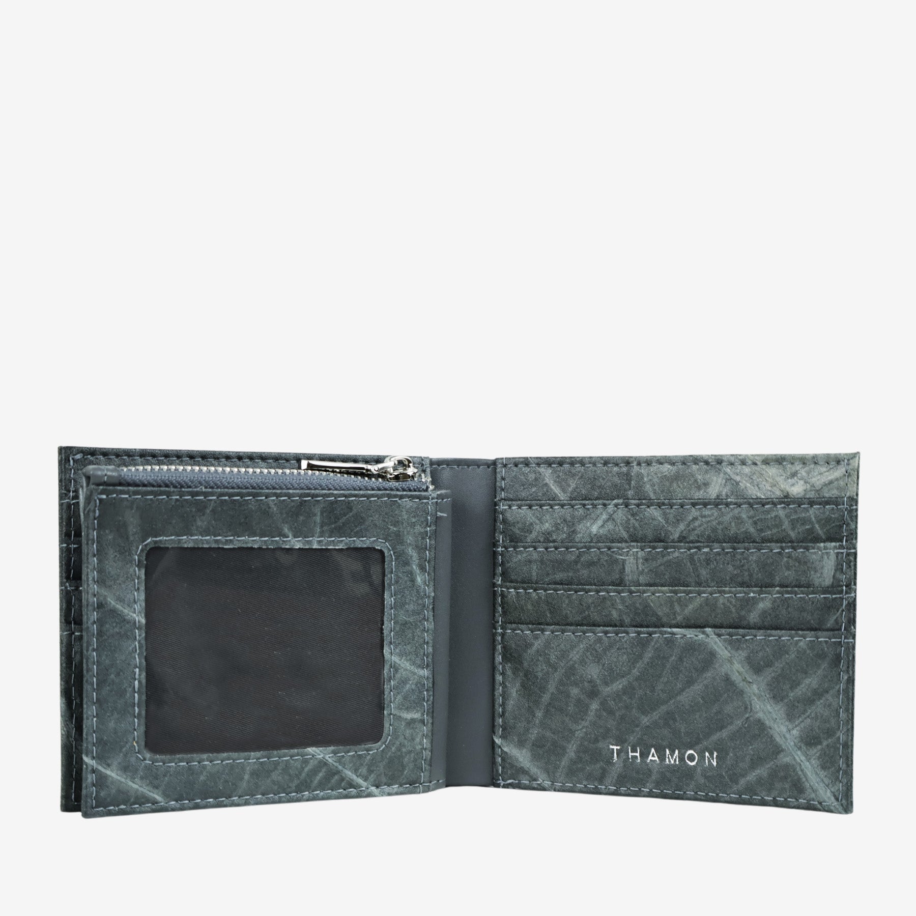Open 1 Grey Oliver Vegan Wallet made from Micro Fiber by Thamon