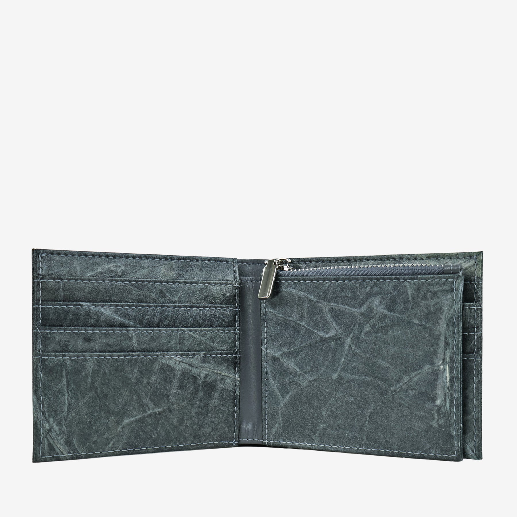 Open 2 Grey Oliver Vegan Wallet made from Micro Fiber by Thamon