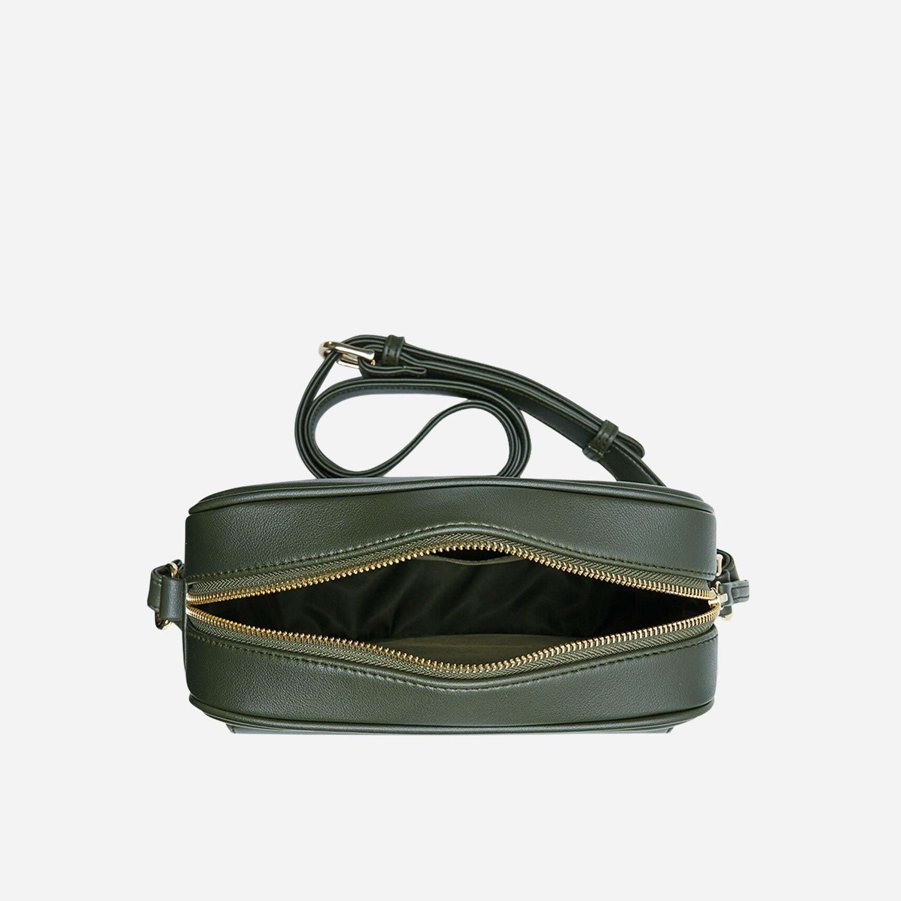 Inside Forest Green Leaf pattern Isabelle Crossbody Bag by Thamon