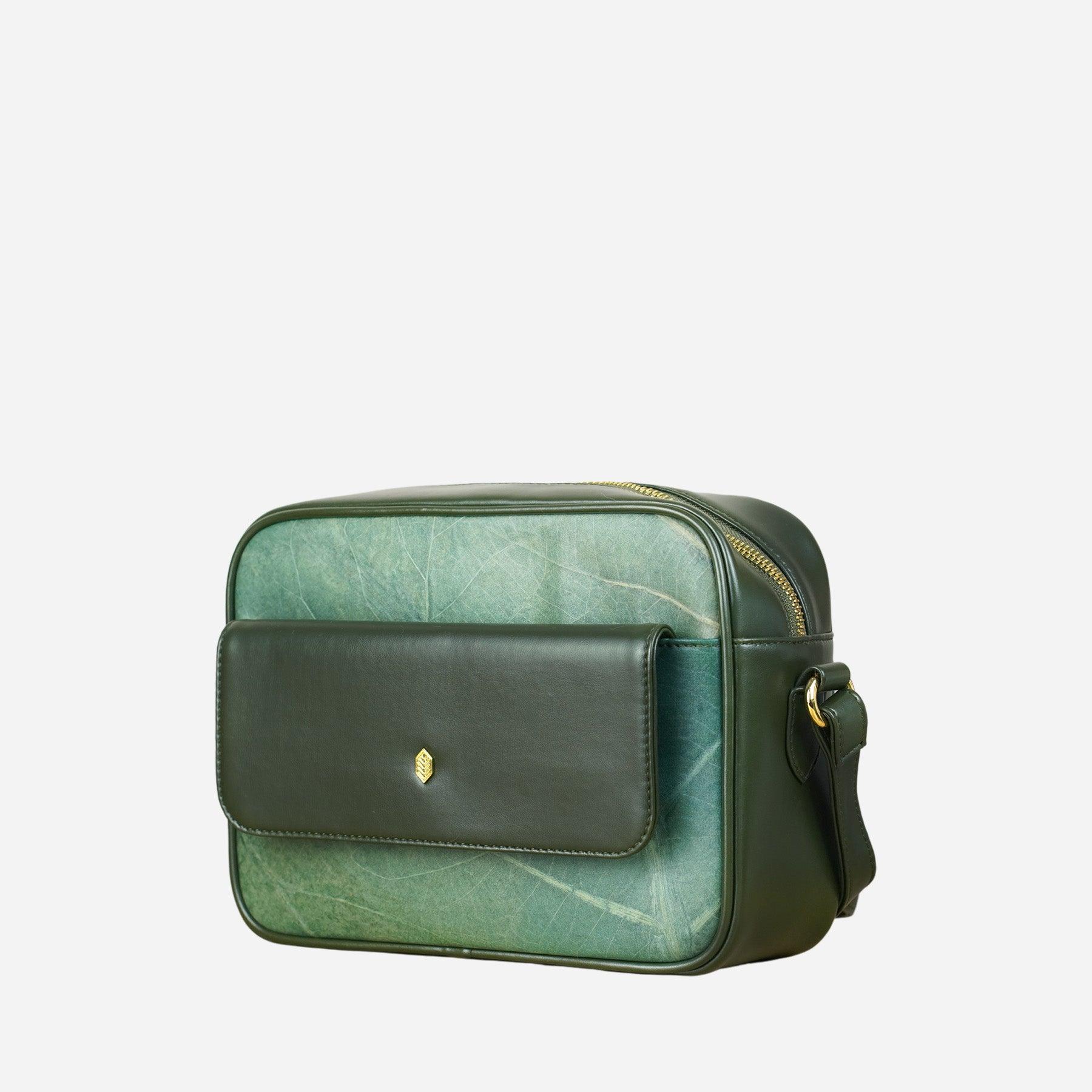 Side Forest Green Leaf pattern Isabelle Crossbody Bag by Thamon