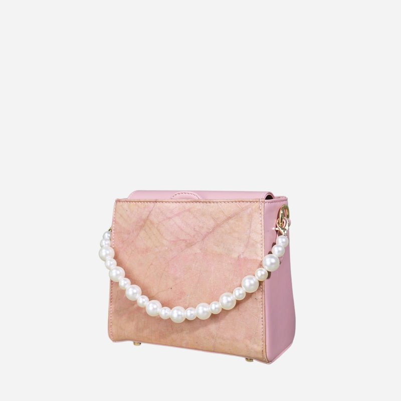 Side Blossom Pink Pearl Crossbody leather bag by Thamon