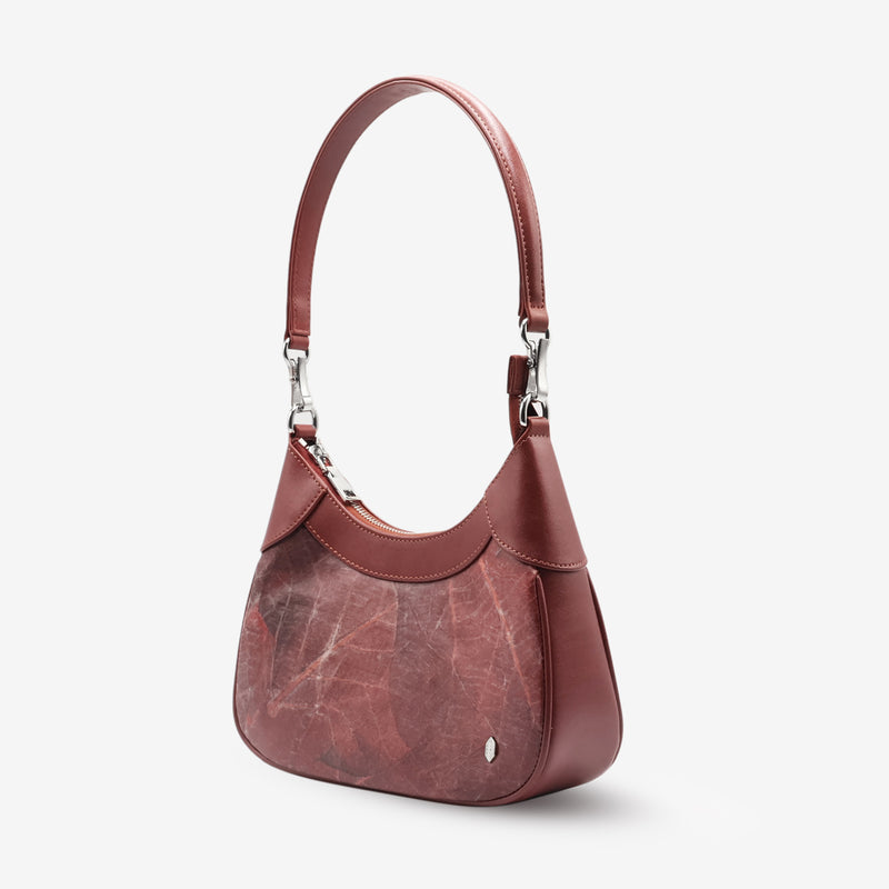 Side view of Kara Vegan Shoulder Bag in Chestnut Brown by Thamon showing the detachable crossbody strap and side profile.