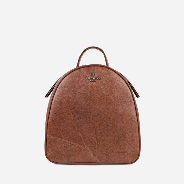 Front Spice Brown Leaf Pattern Rachel Backpack by Thamon