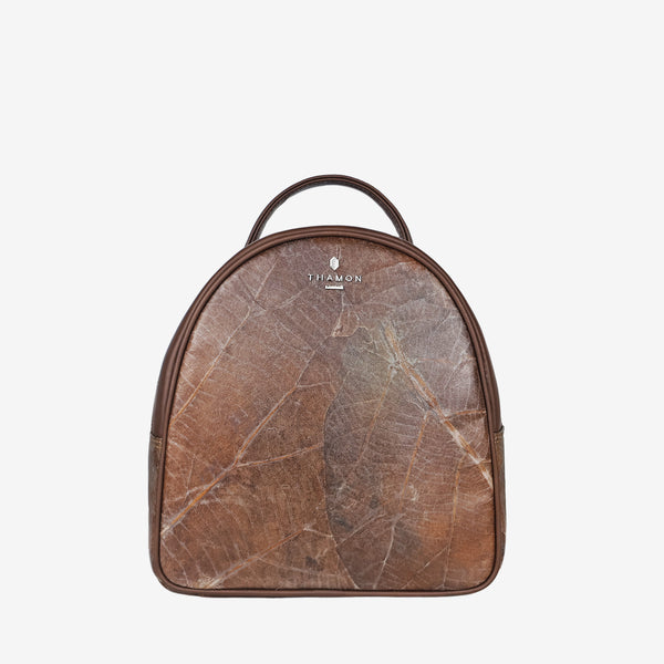 Front Spice Brown Leaf Pattern Rachel Backpack by Thamon