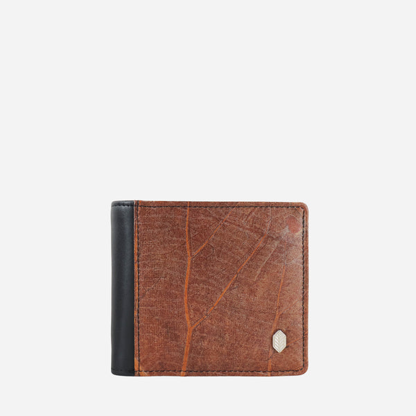 Front Coin Wallet Luxury Edition Brown Leaf Leather Vegan