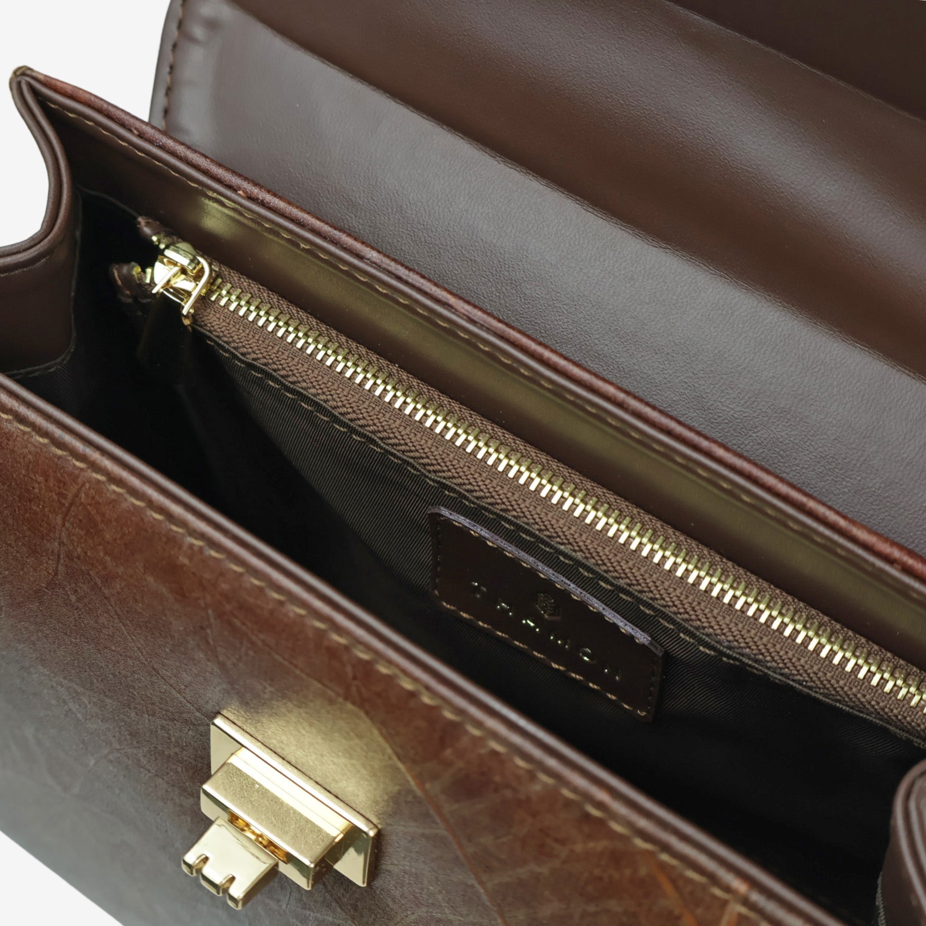 Inside Walnut Brown Leaf Pattern Kylie Bag by Thamon