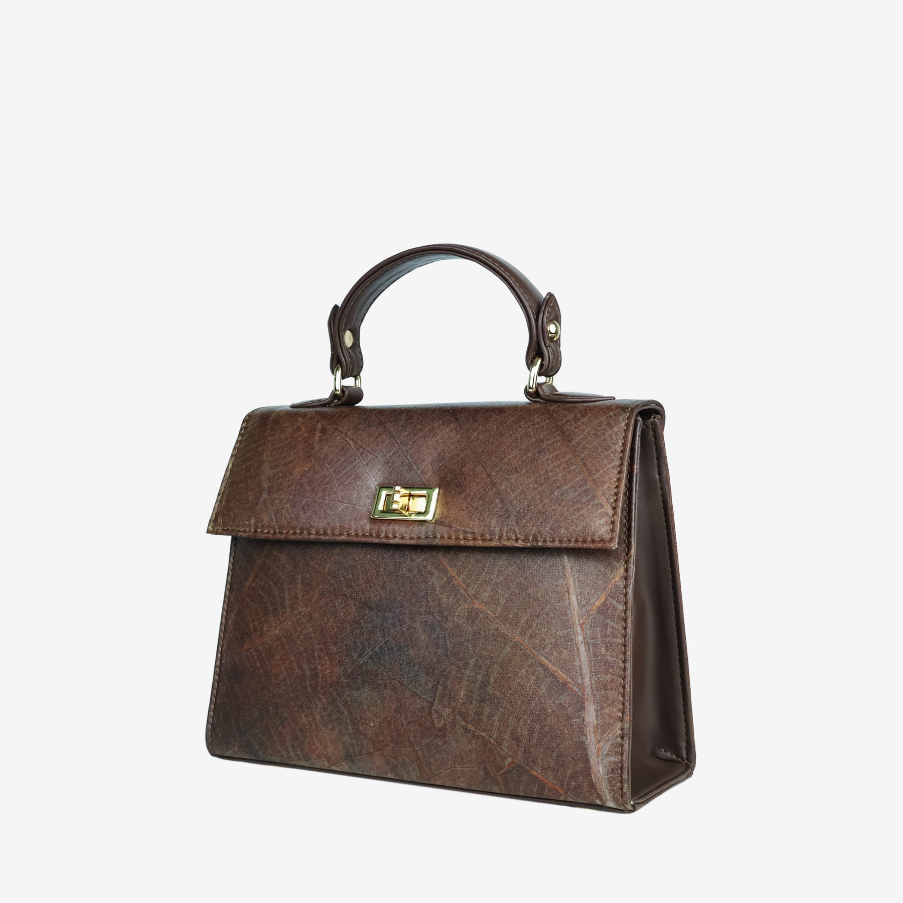 Side Walnut Brown Leaf Pattern Kylie Bag by Thamon