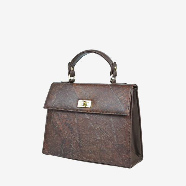 Side Walnut Brown Leaf Pattern Kylie Bag by Thamon