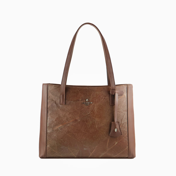 Front Walnut Brown Leaves Tote Bag by Thamon