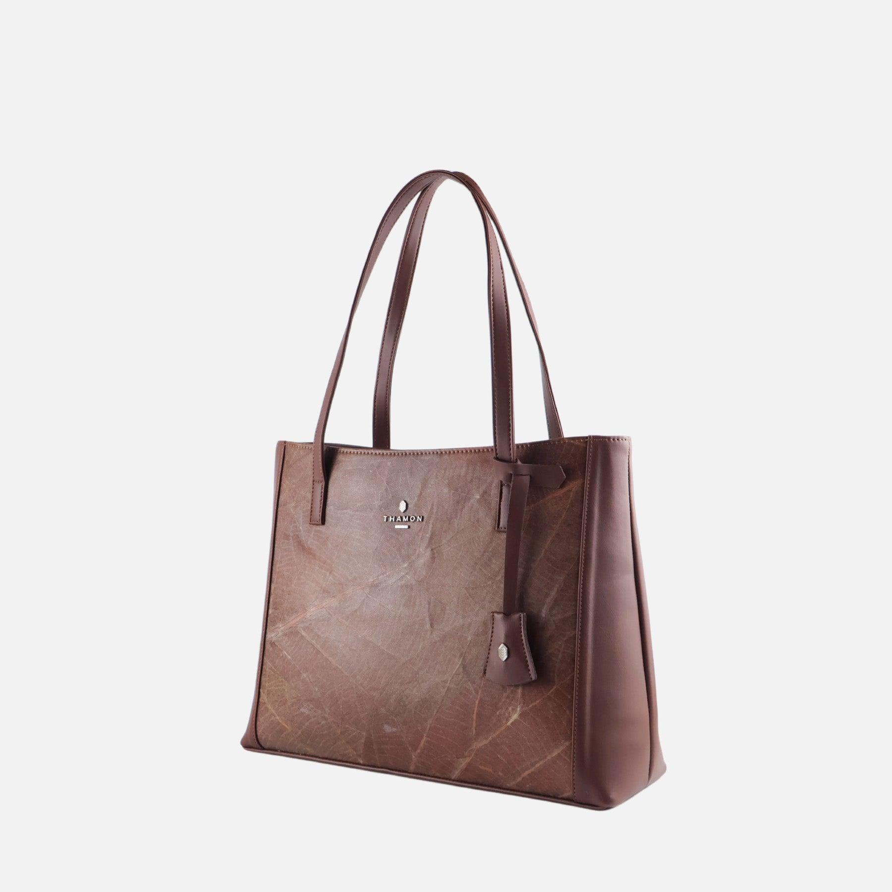 Side Walnut Brown Leaves Tote Bag by Thamon